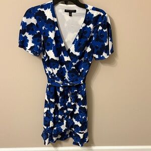 Banana Republic Royal Blue and White Floral Wrap Mini Dress